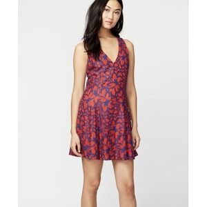 New Rachel Roy Fit &‎ Flare Dress Size 14 Sleeveless Red-Orange Blue Lace V-Neck